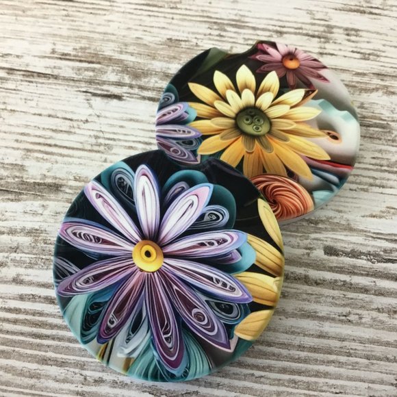 Pastel Paper Wildflowers Car Coasters Set of 2 - Picture 8 of 9